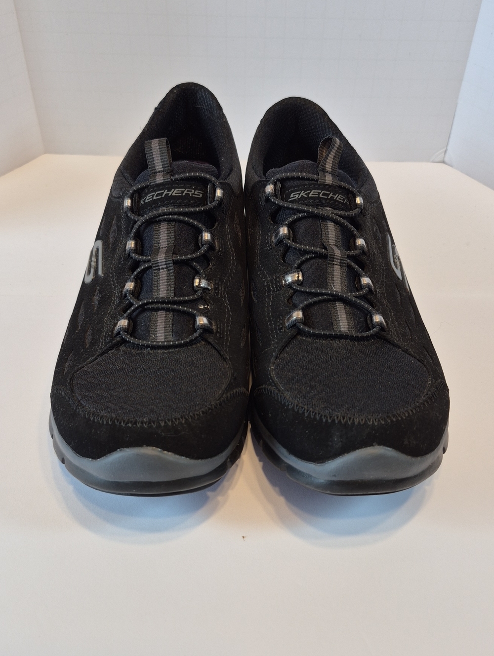 Skechers Women’s Black Slip-On Athletic Sneakers with Gray Accents